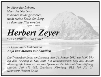 Traueranzeige von Herbert Zeyer von Pegnitz-Zeitung